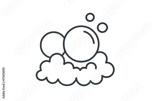Soap bubbles and foam line icon. Suds and lather for washing and cleaning. Minimalist vector illustration. Concept hygiene, bathroom, laundry, cleanliness, effervescent.