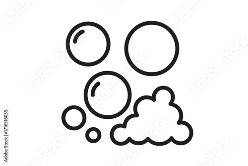 Bubble and foam outline icon set. Vector cartoon illustration for graphic and web design. Soap suds, water, and effervescent fizz elements. Clean, washing concept.