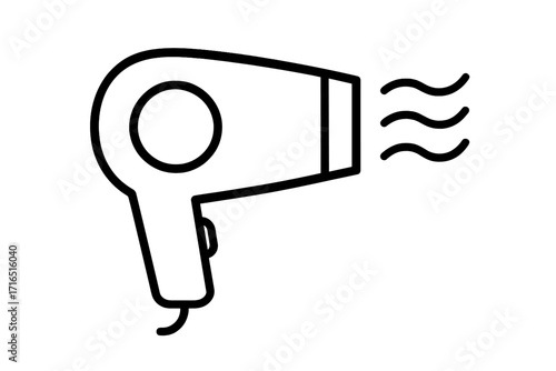 Hair dryer icon vector. Blow dryer line symbol for hairdressing or barber shop. Minimalistic outline graphic for hair styling, beauty salon appliance, and web design. Hot air styler pictogram.