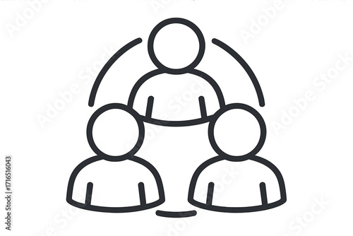 Teamwork and leadership line icon. Business collaboration, community, and support concept. Group of three people working together. Social network, user group, or family pictogram.