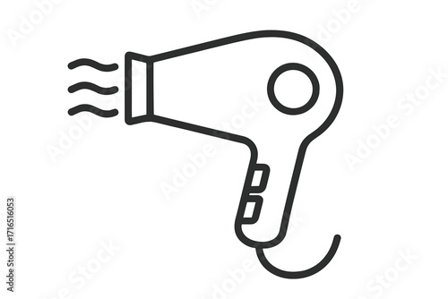 Hair dryer icon vector. Minimalist blow dryer symbol. Hairdressing and salon equipment. Simple line art for hairstyling and beauty care. Hair care appliance graphic element.