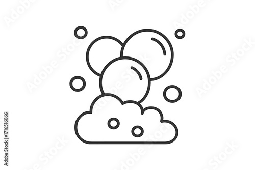 Soap bubbles and foam outline icon. Lather, suds, and fizzy water drops vector. Minimal logo for cleaning products, shampoo, washing, or carbonated drinks. Hygiene concept.