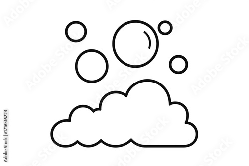 Bubble and foam thin line icon. Soap suds vector illustration. Simple black outline symbol for cleaning, washing, hygiene. Water, shampoo, bath concept. Effervescent fizz.