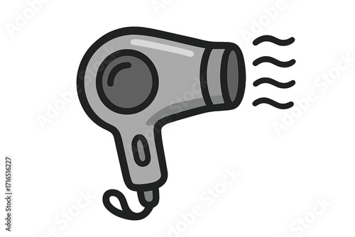 Hair dryer icon vector illustration. Blow dryer cartoon graphic for hairdressing, salon, and beauty concepts. Hair care, styling appliance symbol for web design, apps, pictogram.