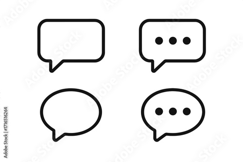 Chat bubble vector icon set. Simple line art symbols for messaging, comments, and social media. Speech and thought bubbles for communication concepts. Dialogue graphics.