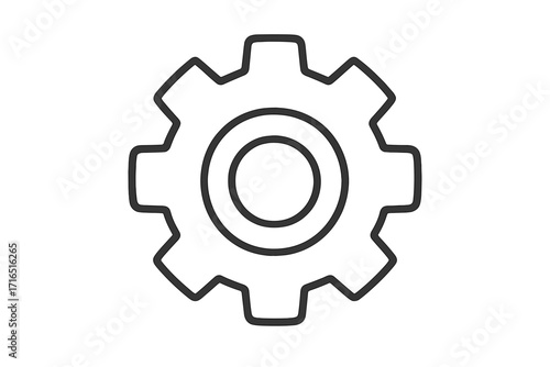 Gear icon, cogwheel symbol. Settings and configuration sign. Technical support, engineering, development. Industrial process, mechanical mechanism vector illustration. Outline.