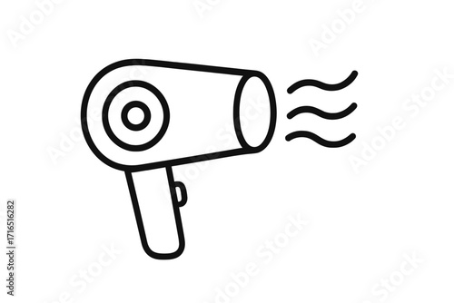 Hair dryer line icon. Blow dryer symbol for hairdressing salon or barber shop. Hair styling and beauty care concept. Simple vector pictogram of hot air flow appliance.