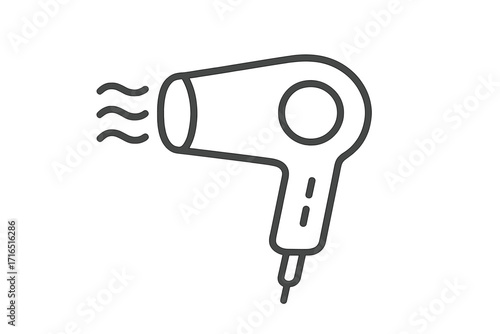 Hair dryer thin line icon for web sites and apps. Vector cartoon illustration of a blowdryer. Hairdressing tool and beauty salon equipment for hair care and styling concept.