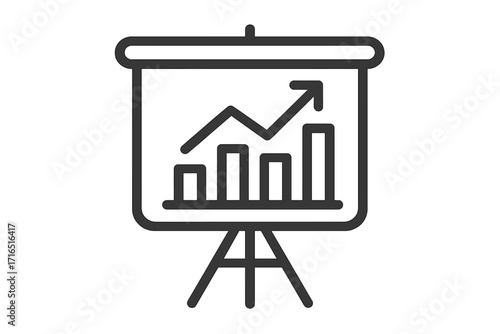 Business growth chart presentation. Financial report with data analysis graph. Market statistics success concept. Infographic on flip chart screen. Arrow up progress vector icon.