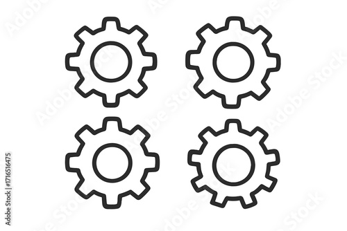 Gear icon set. Cogs vector collection. Settings and options symbols. Mechanical engineering concept. Industrial machinery and technology pictogram for web and app design.