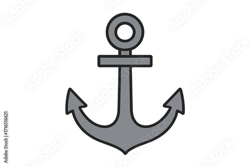 Anchor vector icon for nautical and marine concepts. Flat ship and boat symbol for sea and ocean travel. Cartoon illustration for sailor, navy, and harbor design elements.