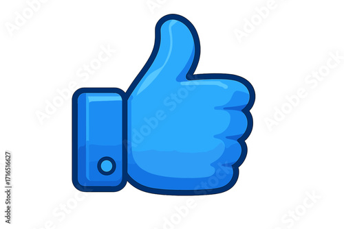Thumbs up icon. Like button for social media. Hand gesture for approval, agreement, and positive feedback. Blue vector illustration of a success symbol. Good job concept.