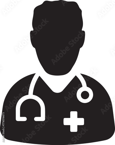 doctor, physician, medical, healthcare, health, stethoscope, cross, plus sign, symbol, icon, silhouette, person, professional, clinic, hospital, medicine, care, treatment, diagnosis, consultation, med