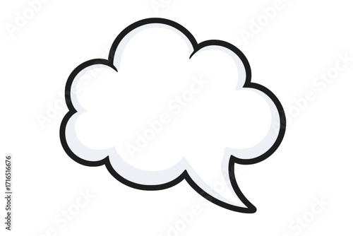Cloud speech bubble vector illustration. Cartoon comic style thought bubble icon for web, apps. Dialogue box for thinking, message, or chat. Empty pop art balloon design.