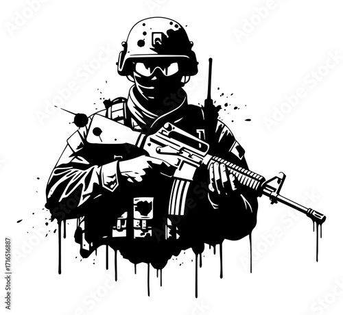 Special Forces Soldier with a Rifle Graffiti Vector