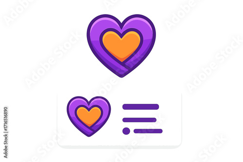 Modern love heart logo and business card design set. Vector icon for branding, dating app, or social media profile. Abstract symbol for care, connection and relationship.