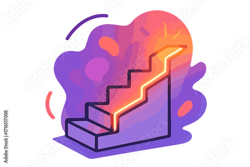 Stairs to success vector concept. Career ladder growth illustration. Business development and progress path. Glowing line showing achievement, ambition and goals. Abstract modern art.