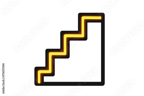 Stairs icon with glowing neon line. Vector illustration of a staircase. Metaphor for progress, career growth, steps to success, and achievement. Infographic element.