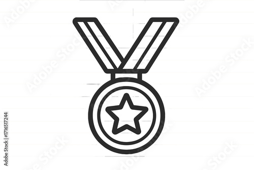 Medal icon with star champion symbol, linear style vector illustration, award achievement badge, winner prize medal, success emblem, transparent background graphic
