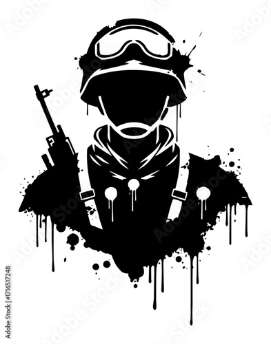 Abstract Soldier Silhouette with Grunge Splatter Effect