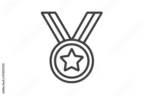 Medal icon with star, champion award symbol, linear style vector cartoon illustration, transparent background, achievement, victory, prize, winner concept, sports medal, honor badge design