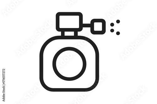 Minimalistic black perfume bottle icon, vector illustration with spray mist, cosmetic fragrance concept for graphics, apps, design, transparent background, beauty product symbol