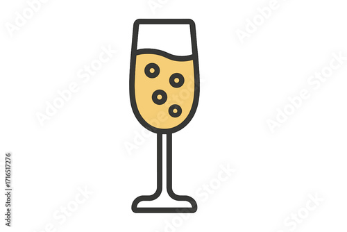 Champagne glass vector icon. Filled outline illustration for celebration, party, or event. Sparkling wine for New Year, wedding toast, anniversary. Alcohol, drink, luxury concept.