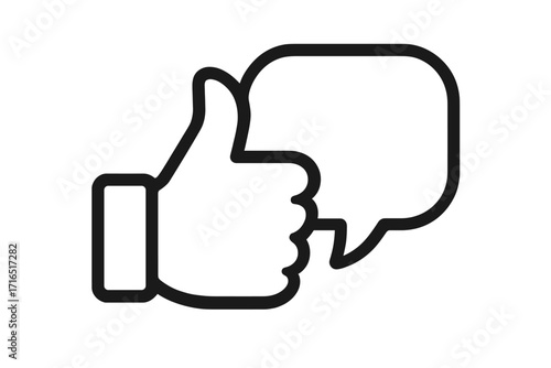 Thumbs up with speech bubble line icon. Social media like, approval, and good feedback concept. Communication, agreement, and positive message vector for web and apps.