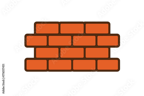 Cartoon brick wall vector icon. Flat design graphic element for construction. Simple red brickwork pattern or masonry texture isolated on a transparent background for design.