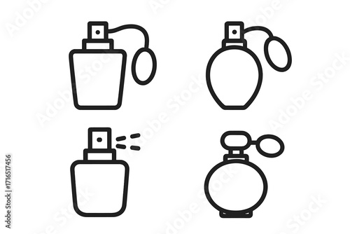 Vector perfume bottle set with editable stroke, spray icons for graphic design, websites, cards, books, and articles, transparent background, cartoon style illustration collection