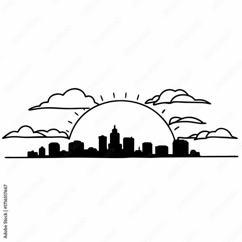 Obraz premium city skyline in the night | Vector Doodle of City Buildings at Dawn