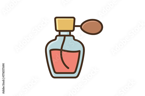 Elegant vintage perfume bottle with atomizer bulb, isolated vector cartoon illustration for web, books, cards, apps, transparent background beauty icon design