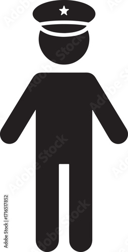 person, silhouette, icon, figure, man, woman, uniform, hat, cap, star, symbol, graphic, illustration, police, security, officer, military, service, authority, law enforcement, uniform hat, character, 