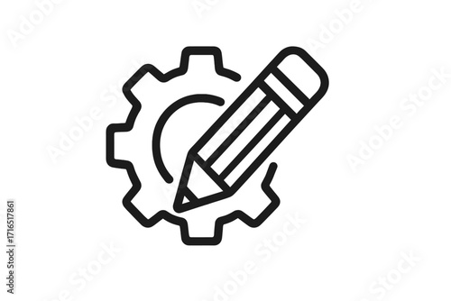 Settings icon with pencil. Edit customization symbol. Configuration and development concept. Technical design, engineering, or creative process pictogram. Management tool.