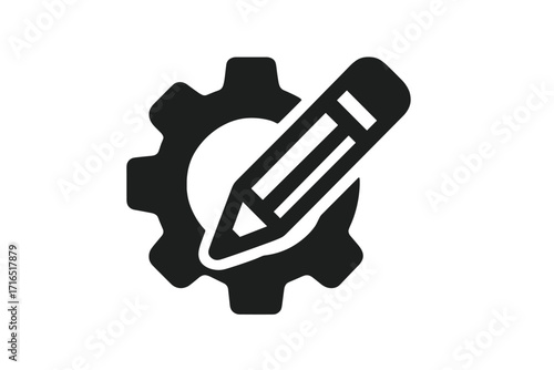 Gear with pencil vector icon. Settings and edit symbol. Customization, development, and engineering concept. Configuration, management, creative process. Technical design pictogram.