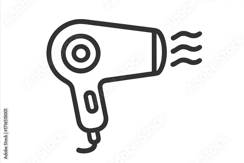 Hair dryer modern outline icon. Blow dryer symbol for hair care and beauty salon. Hairdresser equipment for styling and grooming. Vector line art pictogram for web design.