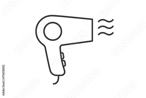 Hair dryer thin line icon. Hairdressing tool symbol. Minimalist hairdryer pictogram for beauty salon. Hair care, blowdryer, styling appliance. Outline vector for web design.