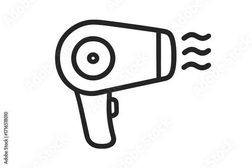 Hair dryer icon in a modern outline style. Vector illustration of a blowdryer for hairdressing, salon, and beauty concepts. Simple line art symbol for hairstyling and grooming.