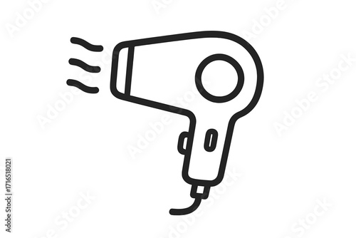 Hair dryer line icon. Minimalist outline blow dryer symbol for beauty and hair care. Vector illustration of a salon appliance for hair styling. Simple graphic for web and app design.