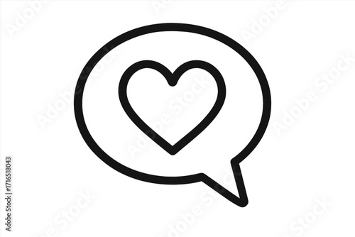 Heart in speech bubble linear icon. Love message, positive feedback, social media like. Valentine's day communication. Vector symbol for dating app, chat, romance, web.