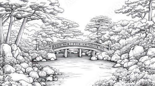 Black and white japanese garden bridge