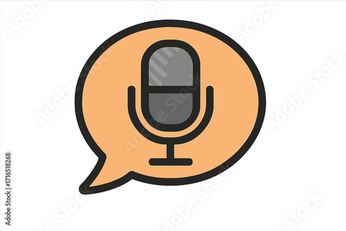 Microphone icon inside speech bubble vector illustration, cartoon style microphone symbol for websites, apps, infographics, communication, voice chat, audio recording graphic