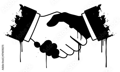 Handshake Graffiti Vector — Dripping Black Ink Business Agreement Illustration