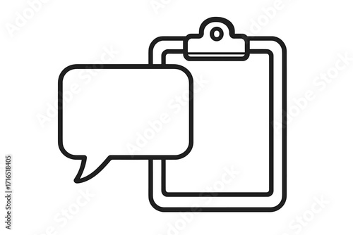 Clipboard and speech bubble line icon. Concept for feedback, survey, review, and poll. Customer opinion symbol. Test, checklist, form icon. Report, notes, task. Vector.