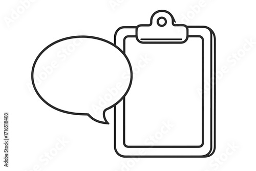 Clipboard and speech bubble line icon. Concept for feedback, survey, client review, and business report. Vector illustration for customer opinion, communication, and notes.