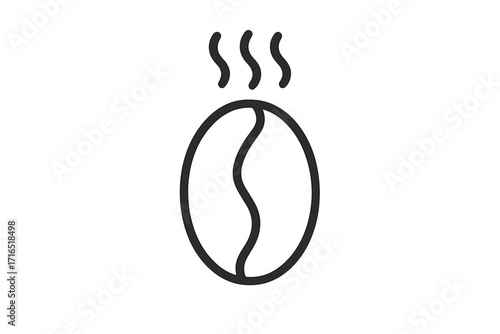 Minimalistic roasted coffee bean icon with steam lines, thin line vector illustration for web design, apps, banners, social media, cards, and graphic projects