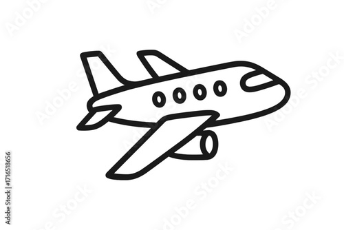 Modern airplane icon in outline style, vector cartoon illustration for design, cards, apps, social networks, transparent background, flying plane, aviation symbol, travel graphic