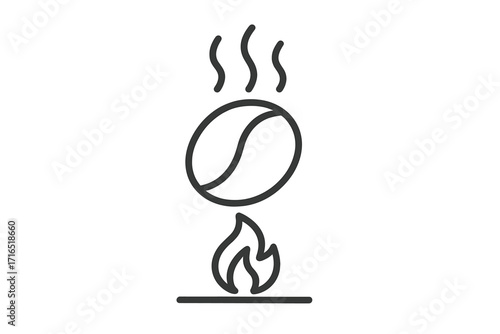 Coffee bean roasting line icon. Roasting coffee concept with flame and steam. Vector symbol for cafe, beverage, espresso. Minimalistic graphic for web, app, logo design.