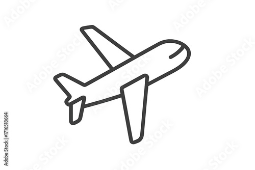 Airplane outline icon vector, simple plane line art for graphic design, web apps, advertising, and cards, cartoon style transparent background aviation symbol
