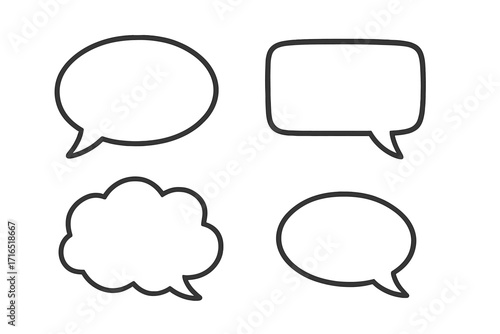Speech bubble set vector. Chat box icon collection for communication and dialogue. Blank comic text balloon for message and comment. Simple outline graphic for web and apps.